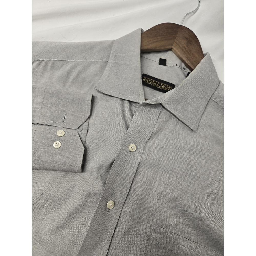 Donald J. Trump Men's Dress Shirt sz 17.5‎ 32/33 Solid Gray Button Up